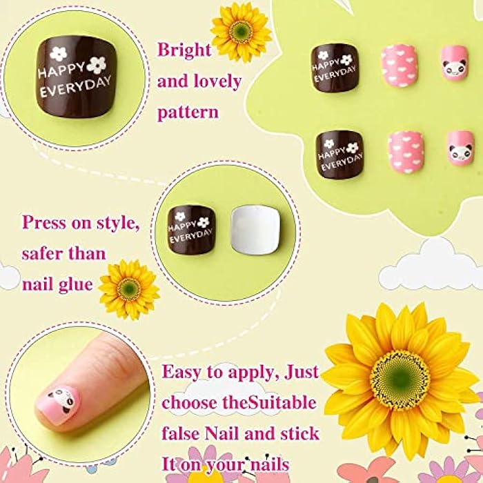 SYOSI Kids Press on Nails Children, 120 Pieces Fake Nails Artificial Nail Tips Girls Full Cover Short False Fingernails for Girls Kids Nail Decoration (Bunny Pattern) - Image 3